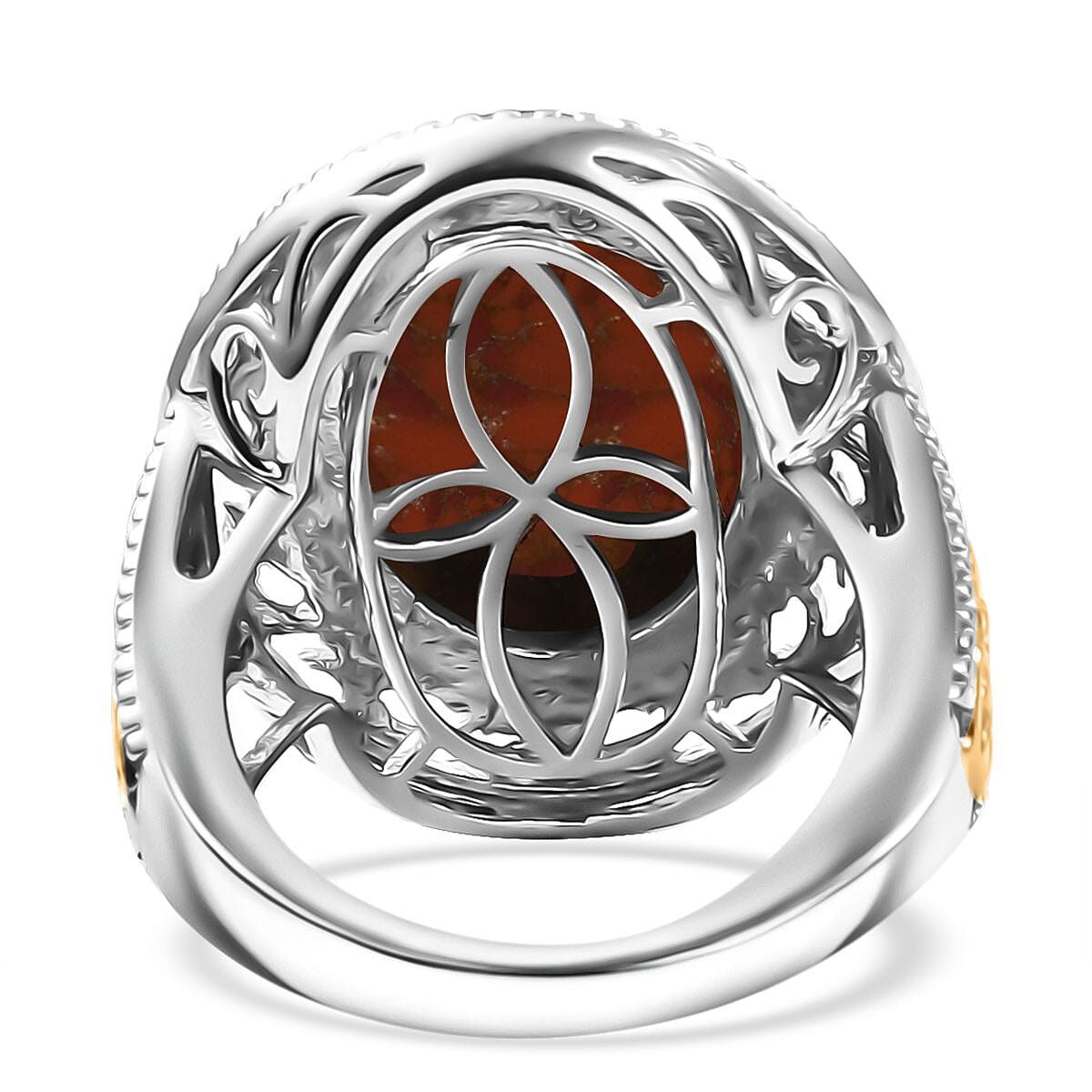 3Pc Set - Karis Mojave Orange Turquoise 31.65 ctw Lever Back Earrings, Ring (Size 8.00) and Pendant in 18K YG Plated and Platinum Bond with Stainless Steel Necklace 20 Inhces image number 5