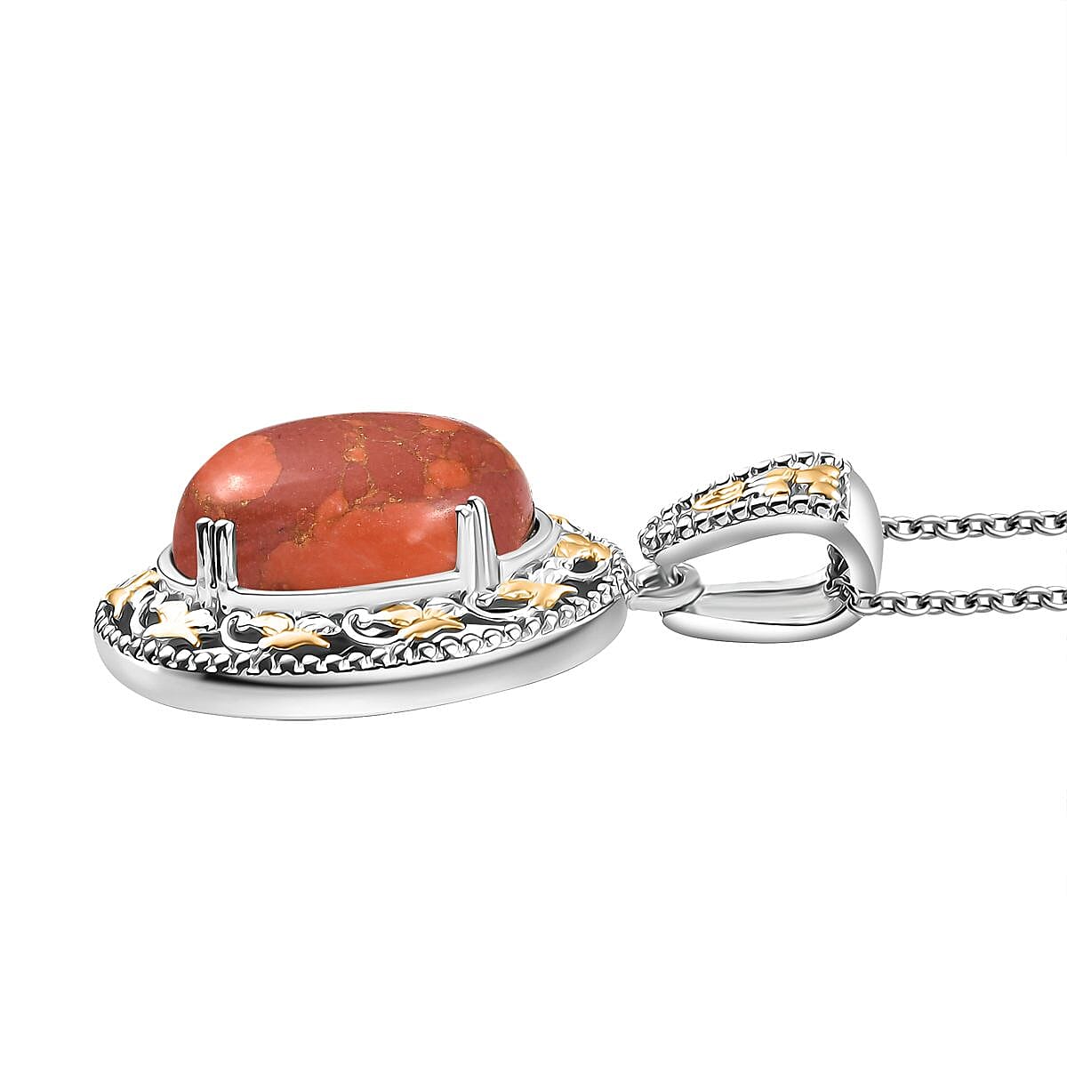 3Pc Set - Karis Mojave Orange Turquoise 31.65 ctw Lever Back Earrings, Ring (Size 8.00) and Pendant in 18K YG Plated and Platinum Bond with Stainless Steel Necklace 20 Inhces image number 6