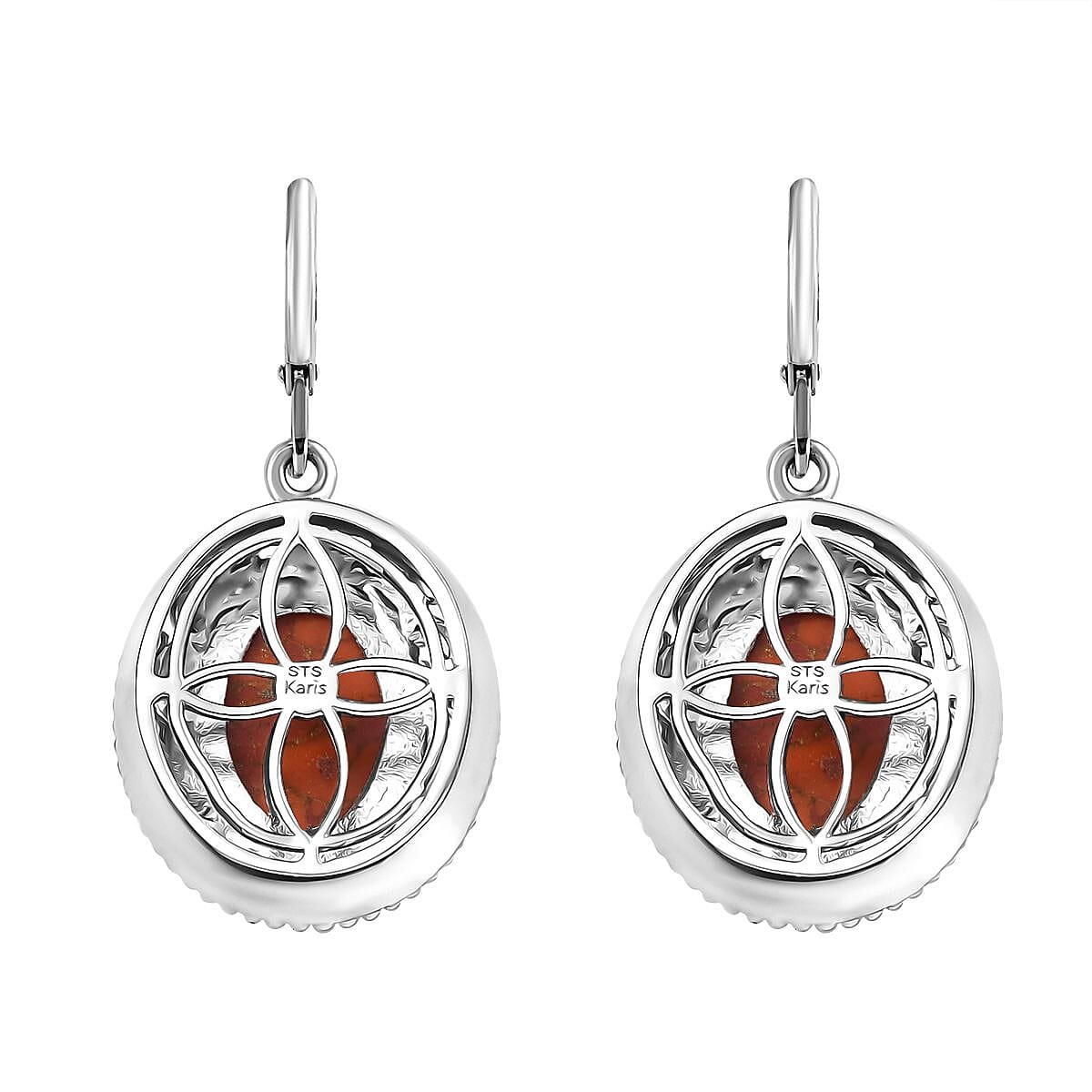 3Pc Set - Karis Mojave Orange Turquoise 31.65 ctw Lever Back Earrings, Ring (Size 8.00) and Pendant in 18K YG Plated and Platinum Bond with Stainless Steel Necklace 20 Inhces image number 9