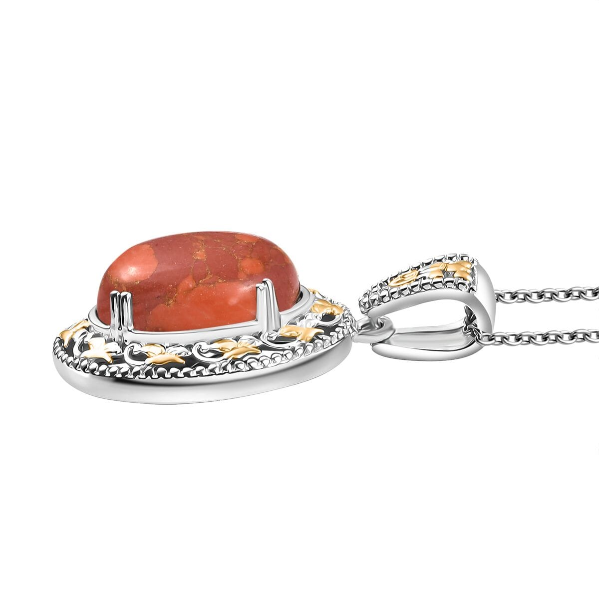 3Pc Set - Karis Mojave Orange Turquoise 31.65 ctw Lever Back Earrings, Ring (Size 11.00) and Pendant in 18K YG Plated and Platinum Bond with Stainless Steel Necklace 20 Inhces image number 6