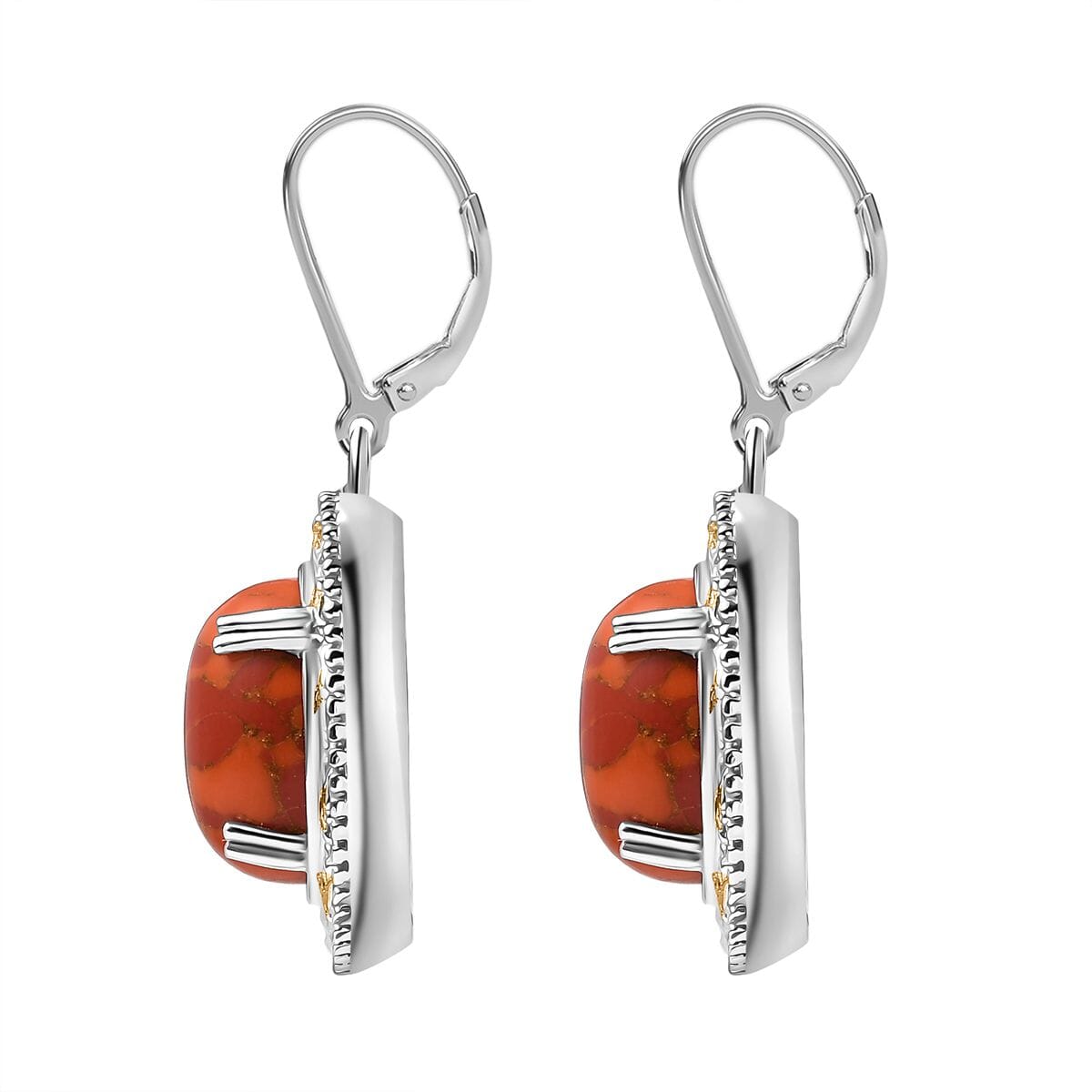 3Pc Set - Karis Mojave Orange Turquoise 31.65 ctw Lever Back Earrings, Ring (Size 11.00) and Pendant in 18K YG Plated and Platinum Bond with Stainless Steel Necklace 20 Inhces image number 8