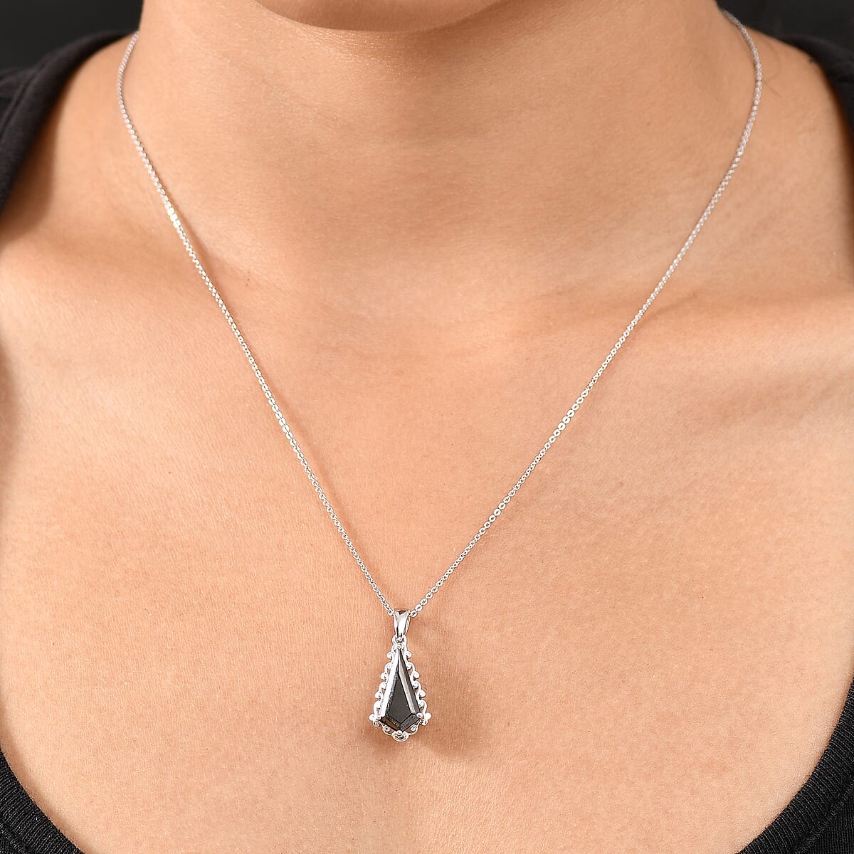 D'Joy Elite Shungite 1.85 ctw Pendant Necklace (20 Inches) in Rhodium Over Sterling Silver image number 2
