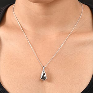 D'Joy Elite Shungite 1.85 ctw Pendant Necklace (20 Inches) in Rhodium Over Sterling Silver