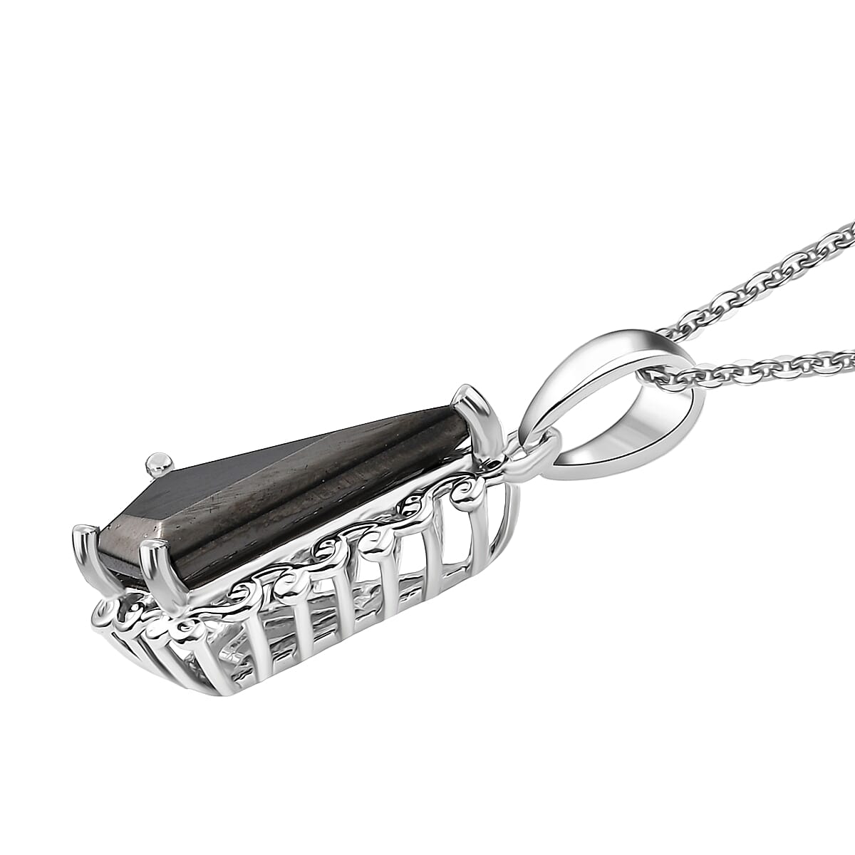 D'Joy Elite Shungite 1.85 ctw Pendant Necklace (20 Inches) in Rhodium Over Sterling Silver image number 3