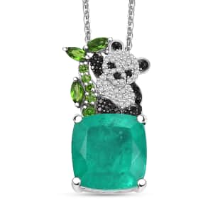 GP Emeraldine Quartz (Triplet) and Multi Gemstone 10.40 ctw Pendant Necklace in Rhodium Over Sterling Silver 20 Inches