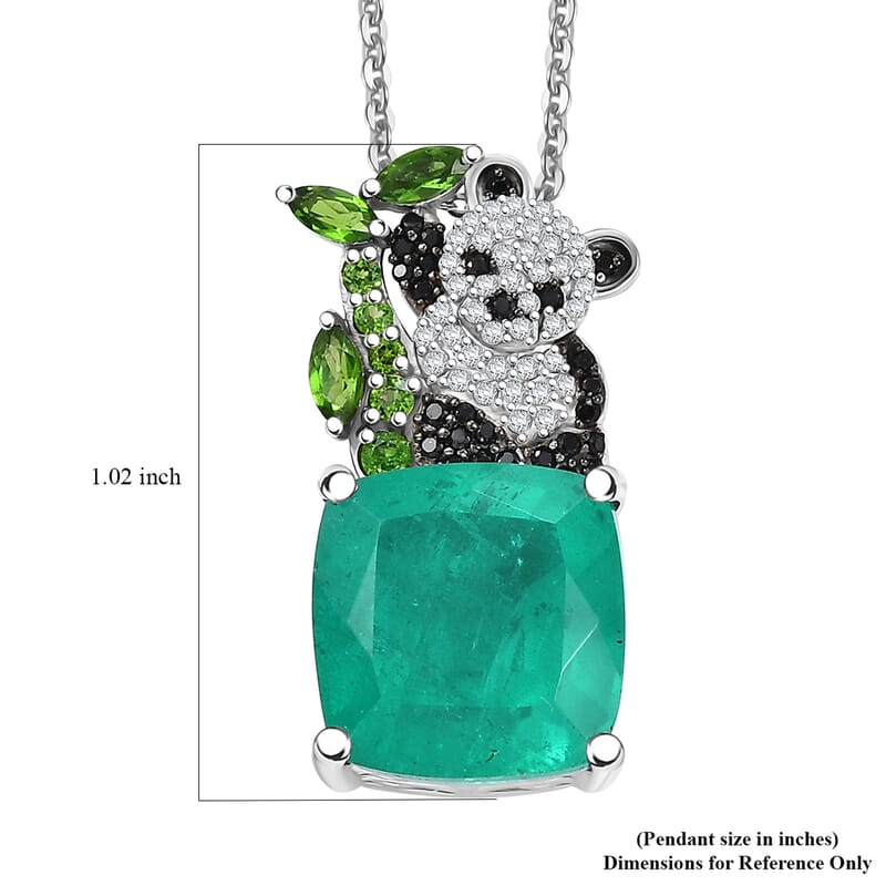 GP Trionfo Collection Emeraldine Quartz (Triplet) and Multi Gemstone 10.40 ctw Teddy Bear Pendant Necklace in Rhodium Over Sterling Silver 20 Inches