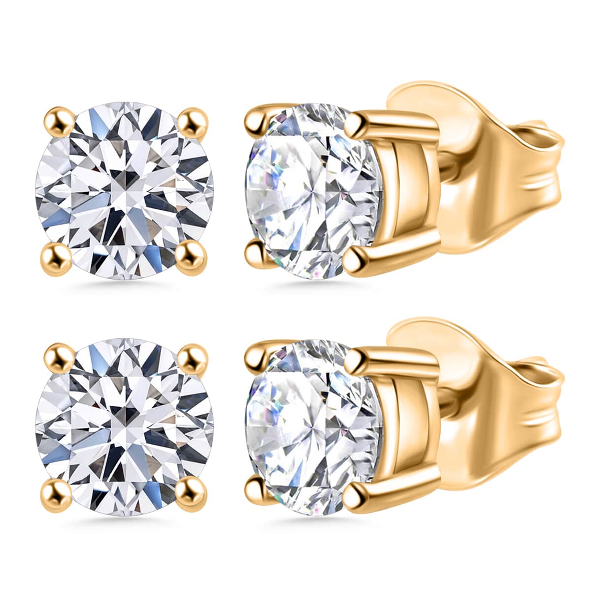 Set of 2 Luxuriant Lab Grown Diamond G-H SI 2.00 ctw Stud Earrings in Vermeil Yellow Gold Over Sterling Silver image number 0