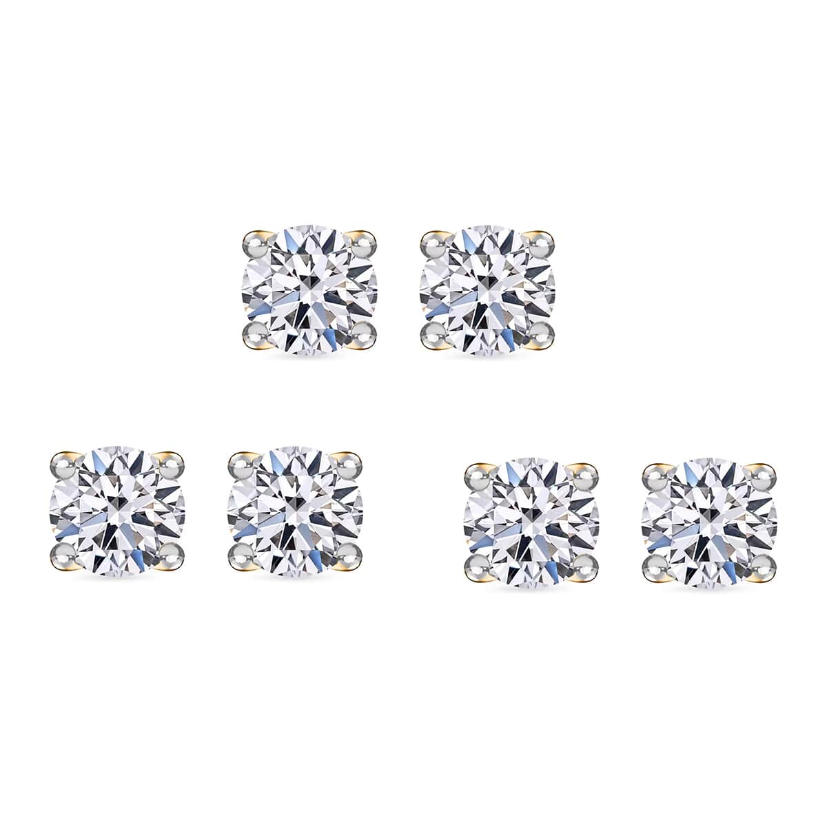 Set of 3 Luxuriant Lab Grown Diamond G-H SI 3.00 ctw Stud Earrings in Vermeil YG Over Sterling Silver image number 0