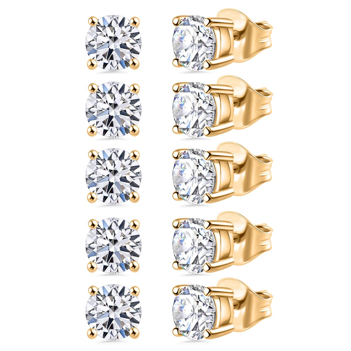 Set of 5 Luxuriant Lab Grown Diamond G-H SI 5.00 ctw Stud Earrings in Vermeil YG Over Sterling Silver image number 0