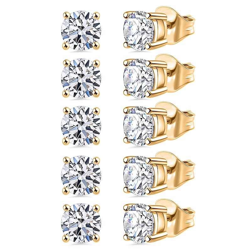 Set of 5 Luxuriant Lab Grown Diamond G-H SI 5.00 ctw Stud Earrings in Vermeil YG Over Sterling Silver