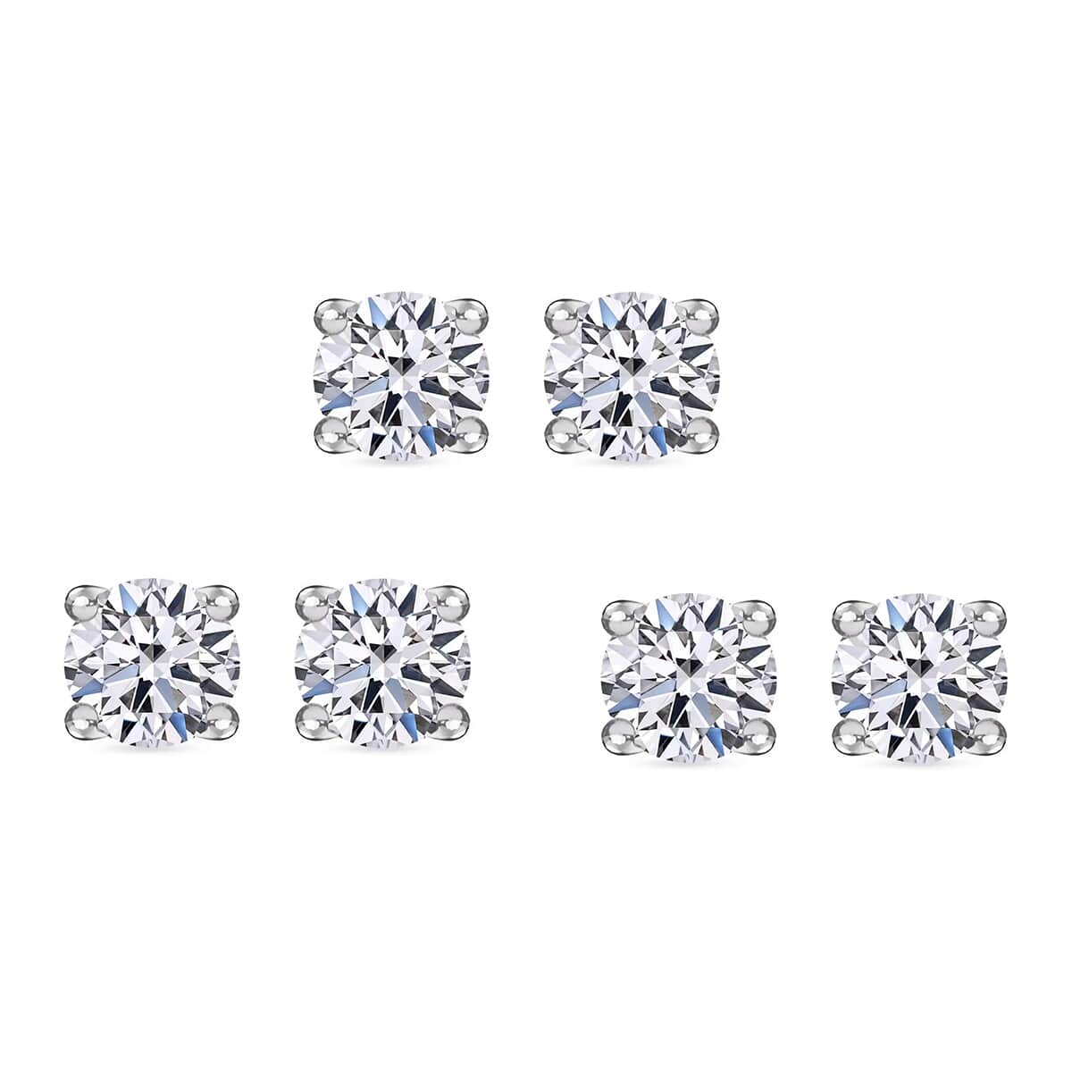 Set of 3 Luxuriant Lab Grown Diamond G-H SI 3.00 ctw Stud Earrings in Platinum Over Sterling Silver image number 0