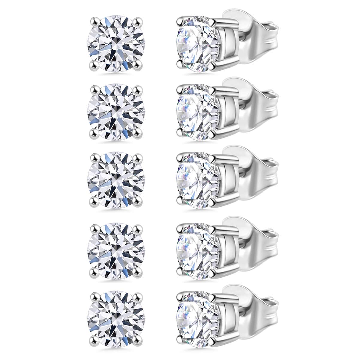 Set of 5 Luxuriant Lab Grown Diamond G-H SI 5.00 ctw Stud Earrings in Platinum Over Sterling Silver image number 0