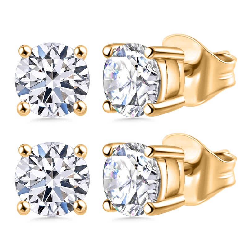 Set of 2 Luxuriant Lab Grown Diamond G-H SI 1.00 ctw Solitaire Stud Earrings in Vermeil Yellow Gold Over Sterling Silver