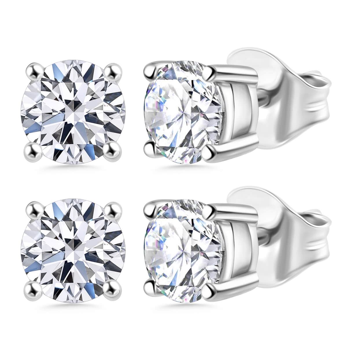 Set of 2 Luxuriant Lab Grown Diamond G-H SI 1.00 ctw Solitaire Stud Earrings in Platinum Over Sterling Silver image number 0