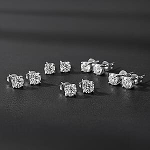 Set of 5 Luxuriant Lab Grown Diamond G-H SI 2.50 ctw Solitaire Stud Earrings in Platinum Over Sterling Silver