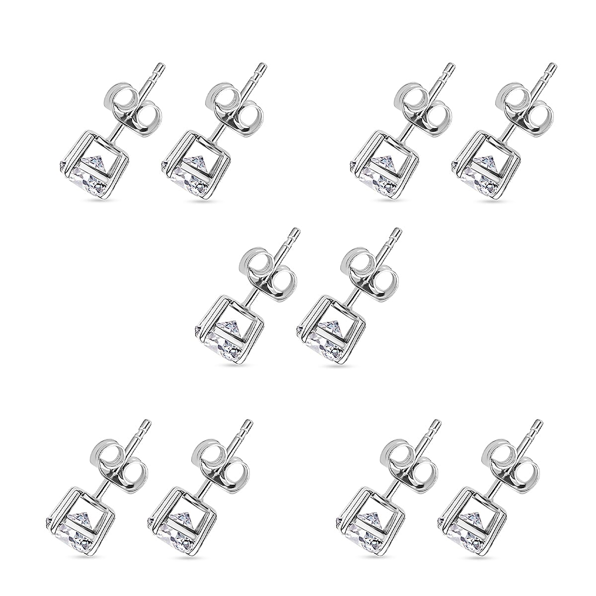 Set of 5 Luxuriant Lab Grown Diamond G-H SI 2.50 ctw Solitaire Stud Earrings in Platinum Over Sterling Silver