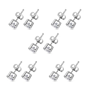 Set of 5 Luxuriant Lab Grown Diamond G-H SI 2.50 ctw Solitaire Stud Earrings in Platinum Over Sterling Silver