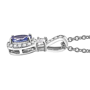 D'Joy Tanzanite and White Zircon 1.30 ctw Pendant in Rhodium Over Sterling Silver with Stainless Steel Necklace 20 inches