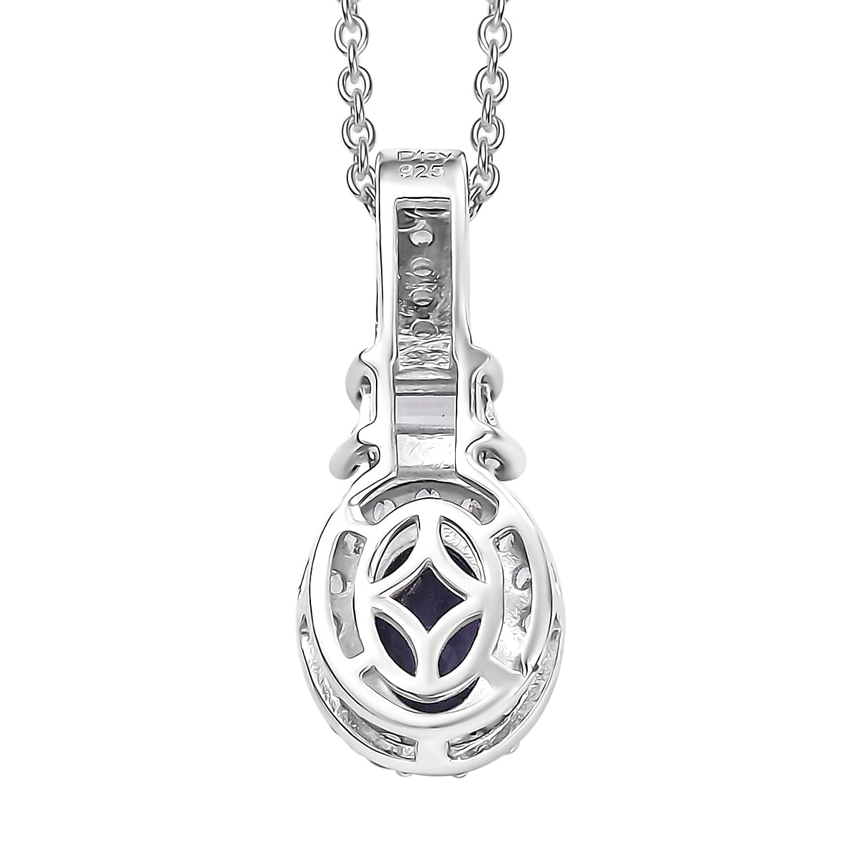 D'Joy Tanzanite and White Zircon 1.30 ctw Pendant in Rhodium Over Sterling Silver with Stainless Steel Necklace 20 inches