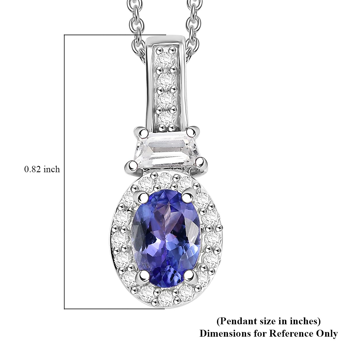 D'Joy Tanzanite and White Zircon 1.30 ctw Pendant in Rhodium Over Sterling Silver with Stainless Steel Necklace 20 inches