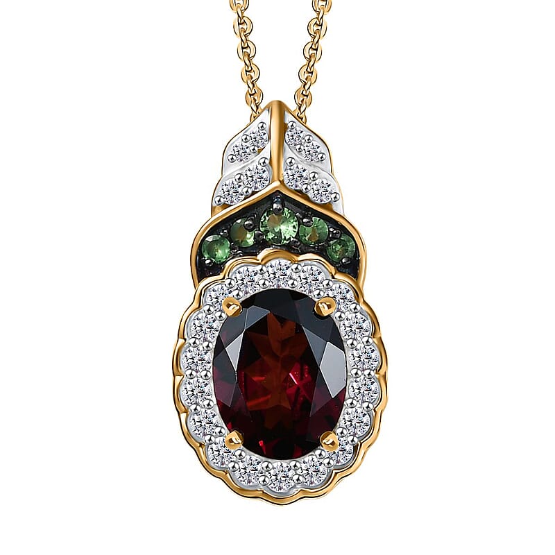 D'Joy Orissa Rhodolite Garnet and Multi Gemstone 2.75 ctw Regal Bloom Pendant Necklace 20 Inches in 18K Vermeil Yellow Gold Over Sterling Silver