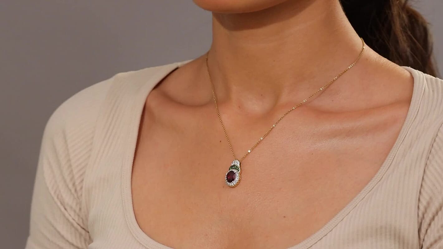 D'Joy Orissa Rhodolite Garnet, Multi Gemstone Pendant Necklace (20 Inches) in 18K Vermeil YG Over Sterling Silver 2.75 ctw