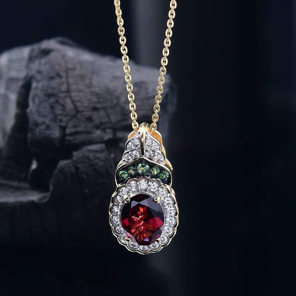D'Joy Orissa Rhodolite Garnet and Multi Gemstone 2.75 ctw Pendant Necklace 20 Inches in 18K Vermeil Yellow Gold Over Sterling Silver image number 1