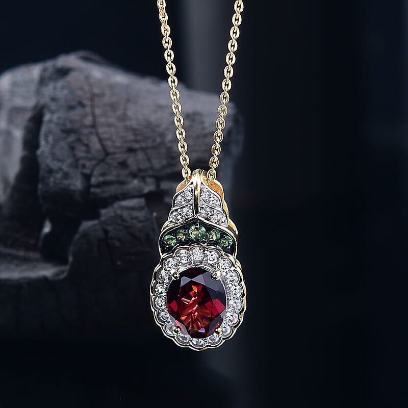 D'Joy Orissa Rhodolite Garnet and Multi Gemstone 2.75 ctw Regal Bloom Pendant Necklace 20 Inches in 18K Vermeil Yellow Gold Over Sterling Silver