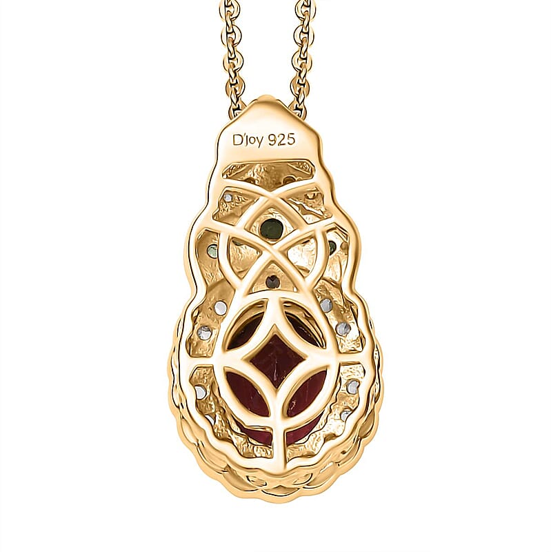 D'Joy Orissa Rhodolite Garnet and Multi Gemstone 2.75 ctw Regal Bloom Pendant Necklace 20 Inches in 18K Vermeil Yellow Gold Over Sterling Silver