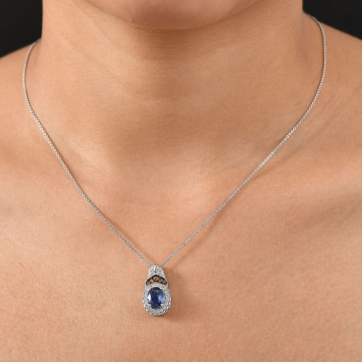 D'Joy Kashmir Kyanite and Multi Gemstone 2.90 ctw Regal Bloom Pendant Necklace 20 Inches in Rhodium Over Sterling Silver image number 2