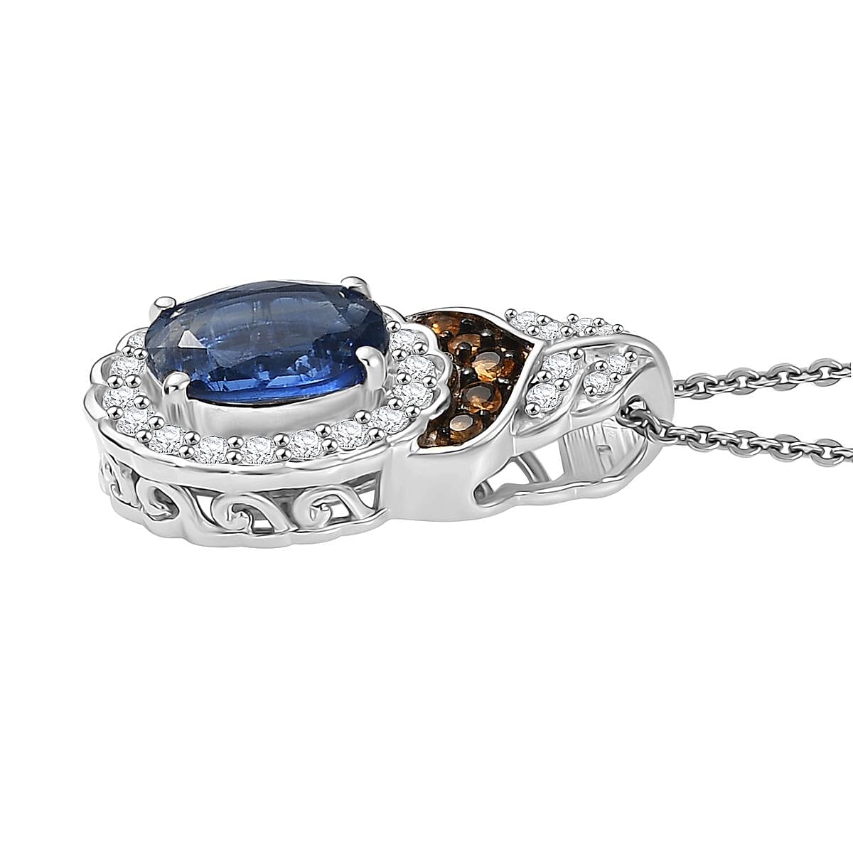 D'Joy Kashmir Kyanite and Multi Gemstone 2.90 ctw Regal Bloom Pendant Necklace 20 Inches in Rhodium Over Sterling Silver image number 3