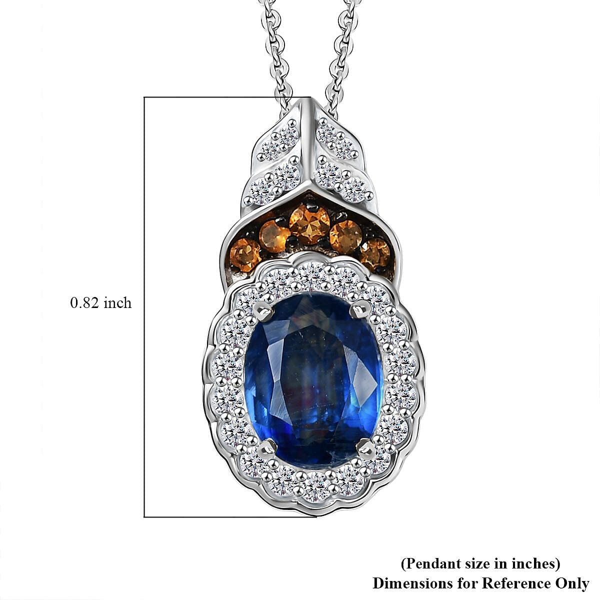 D'Joy Kashmir Kyanite and Multi Gemstone 2.90 ctw Regal Bloom Pendant Necklace 20 Inches in Rhodium Over Sterling Silver image number 5
