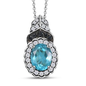 D'Joy Betroka Blue Apatite and Multi Gemstone 2.55 ctw Pendant Necklace 20 inches in Rhodium Over Sterling Silver