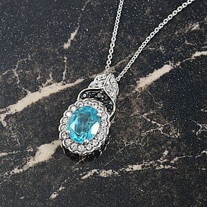 D'Joy Betroka Blue Apatite and Multi Gemstone 2.55 ctw Regal Bloom Pendant Necklace 20 inches in Rhodium Over Sterling Silver