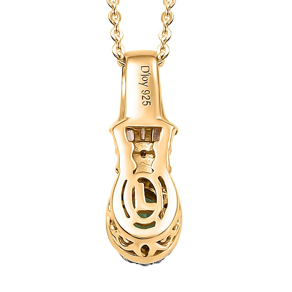 Kagem Zambian Emerald, Natural Champagne and White Diamond 0.70 ctw Halo Pendant Necklace in 18K Vermeil Yellow Gold Over Sterling Silver 20 Inches
