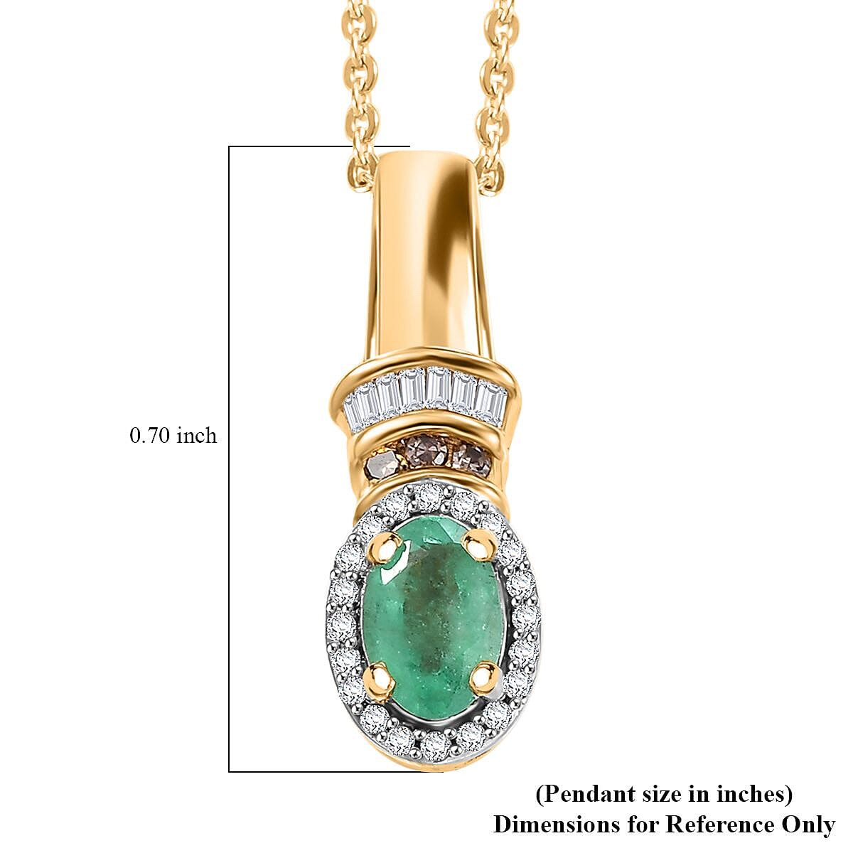 Kagem Zambian Emerald, Natural Champagne and White Diamond 0.70 ctw Halo Pendant Necklace in 18K Vermeil Yellow Gold Over Sterling Silver 20 Inches