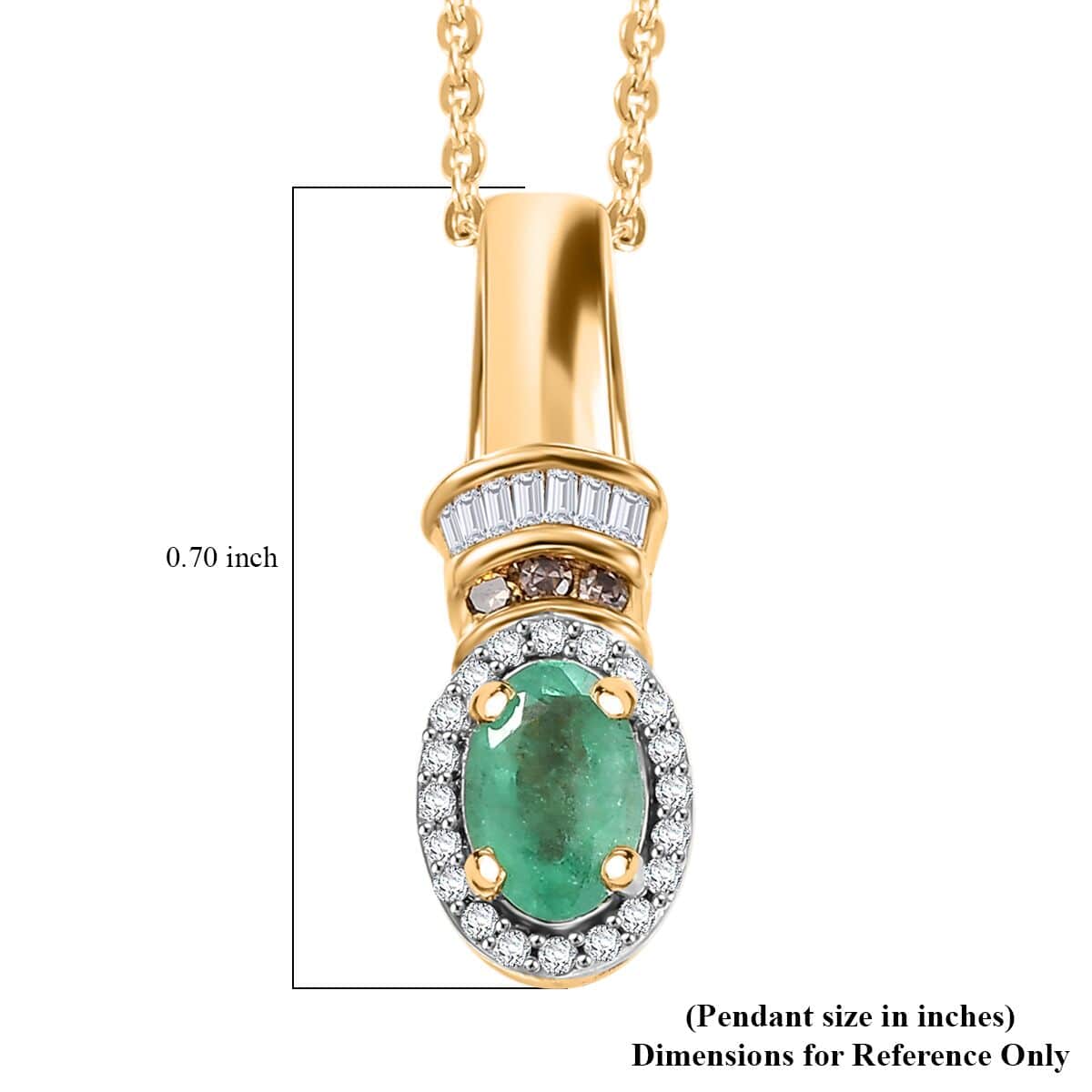 Kagem Zambian Emerald, Natural Champagne and White Diamond 0.70 ctw Halo Pendant Necklace in 18K Vermeil Yellow Gold Over Sterling Silver 20 Inches image number 6