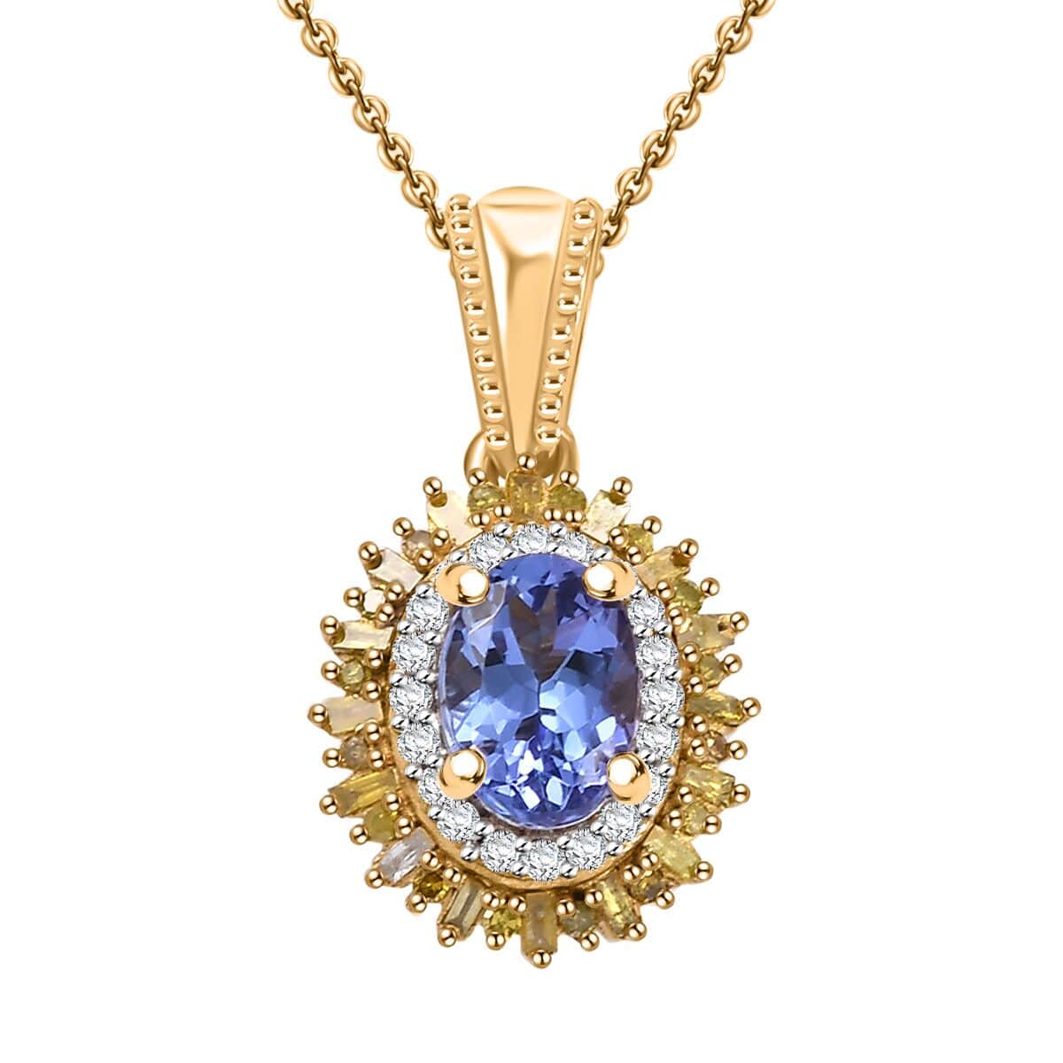 AAA Tanzanite, Yellow and White Diamond 1.10 ctw Sunburst Pendant Necklace in 18K Vermeil Yellow Gold Over Sterling Silver 20 Inches image number 0