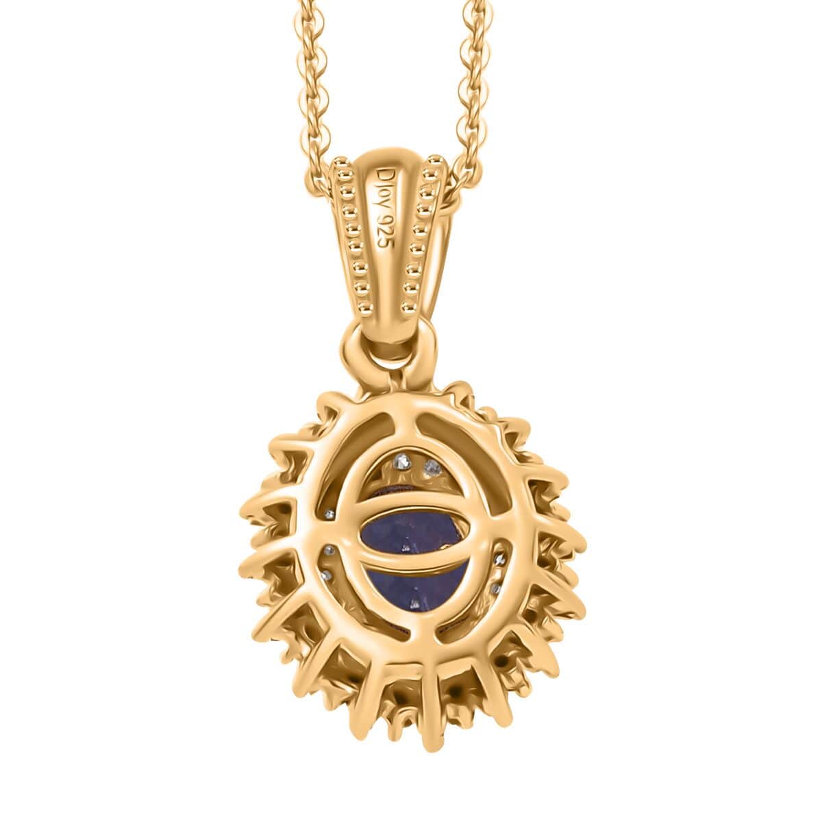 AAA Tanzanite, Yellow and White Diamond 1.10 ctw Sunburst Pendant Necklace in 18K Vermeil Yellow Gold Over Sterling Silver 20 Inches image number 4