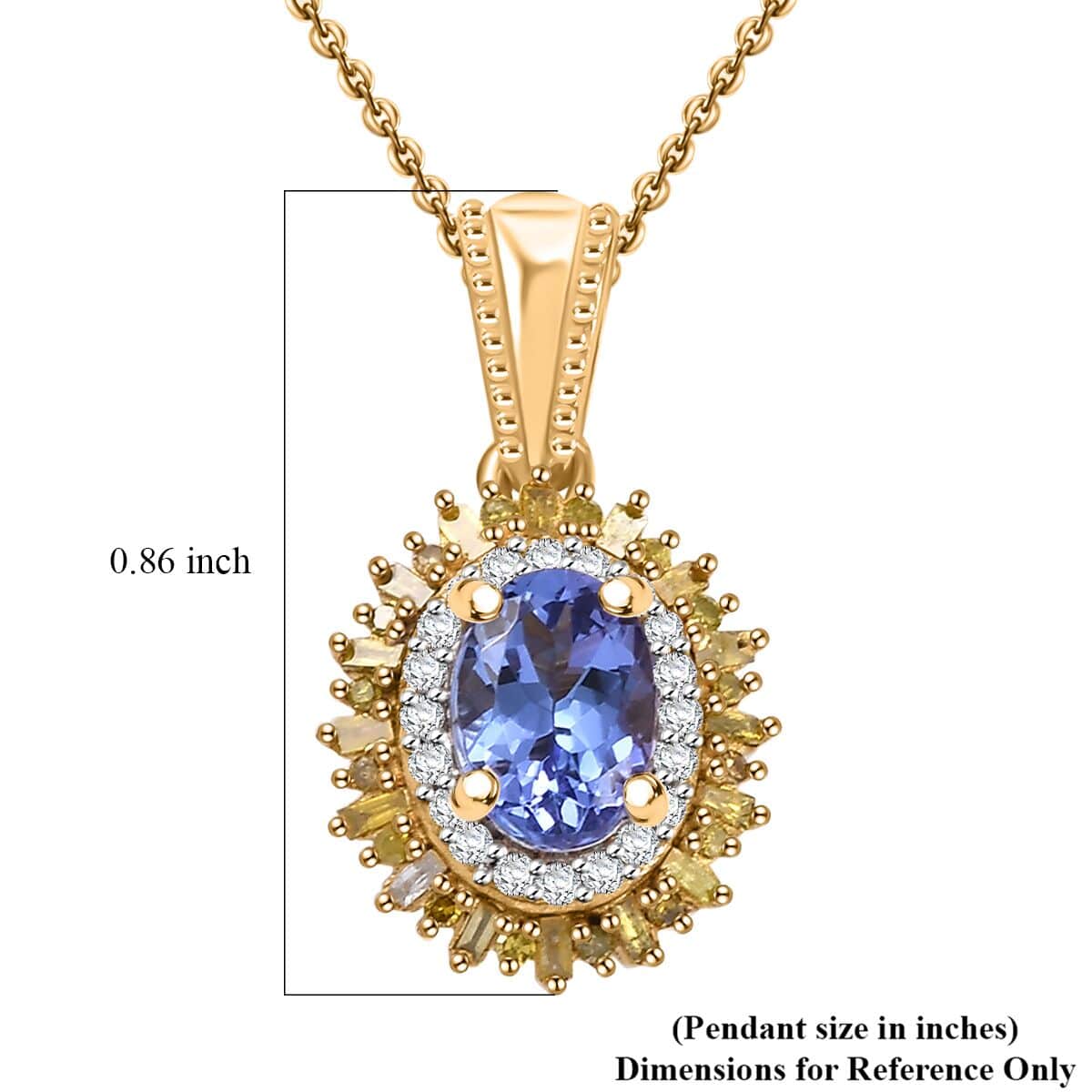 AAA Tanzanite, Yellow and White Diamond 1.10 ctw Sunburst Pendant Necklace in 18K Vermeil Yellow Gold Over Sterling Silver 20 Inches image number 5