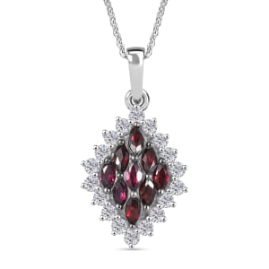 Premium Anthill Garnet and White Zircon 1.90 ctw Crimson Majesty Pendant Necklace in Rhodium Over Sterling Silver 20 Inches 