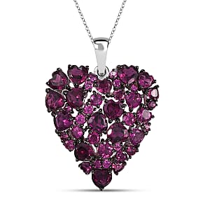 Premium Orissa Rhodolite Garnet 9.80 ctw Heart Shape Pendant Necklace (20 Inches) in Rhodium Over Sterling Silver