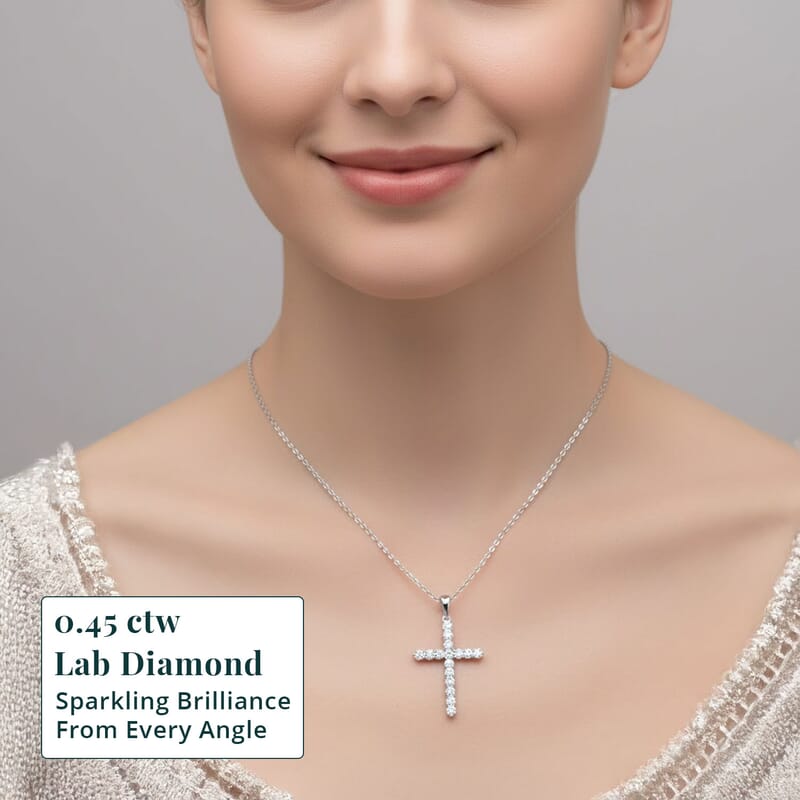 Luxuriant Lab Grown Diamond 0.50 ctw Pendant in 10K White Gold with Stainless Steel Necklace (16-18 Inches)