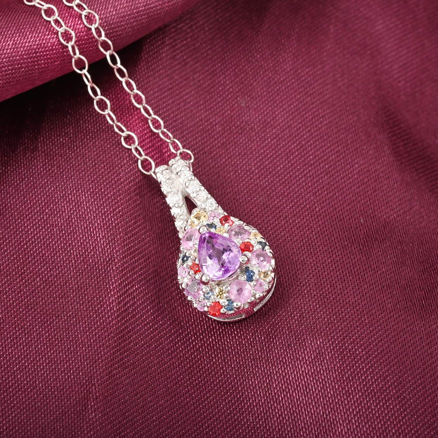 Sterling Rhodium Over Sterling Rainbow Multi Color Sapphire deals Pendant