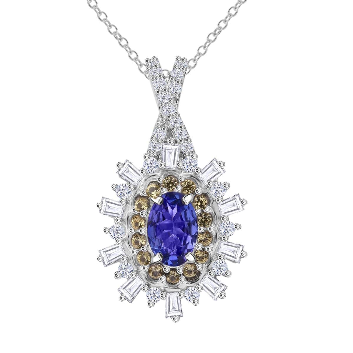 AAA Tanzanite and Multi Gemstone 1.00 ctw Snowflake Pendant Necklace in Rhodium Over Sterling Silver 20 Inches image number 0