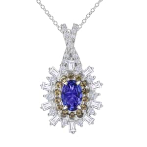 AAA Tanzanite and Multi Gemstone 1.00 ctw Snowflake Pendant Necklace in Rhodium Over Sterling Silver 20 Inches