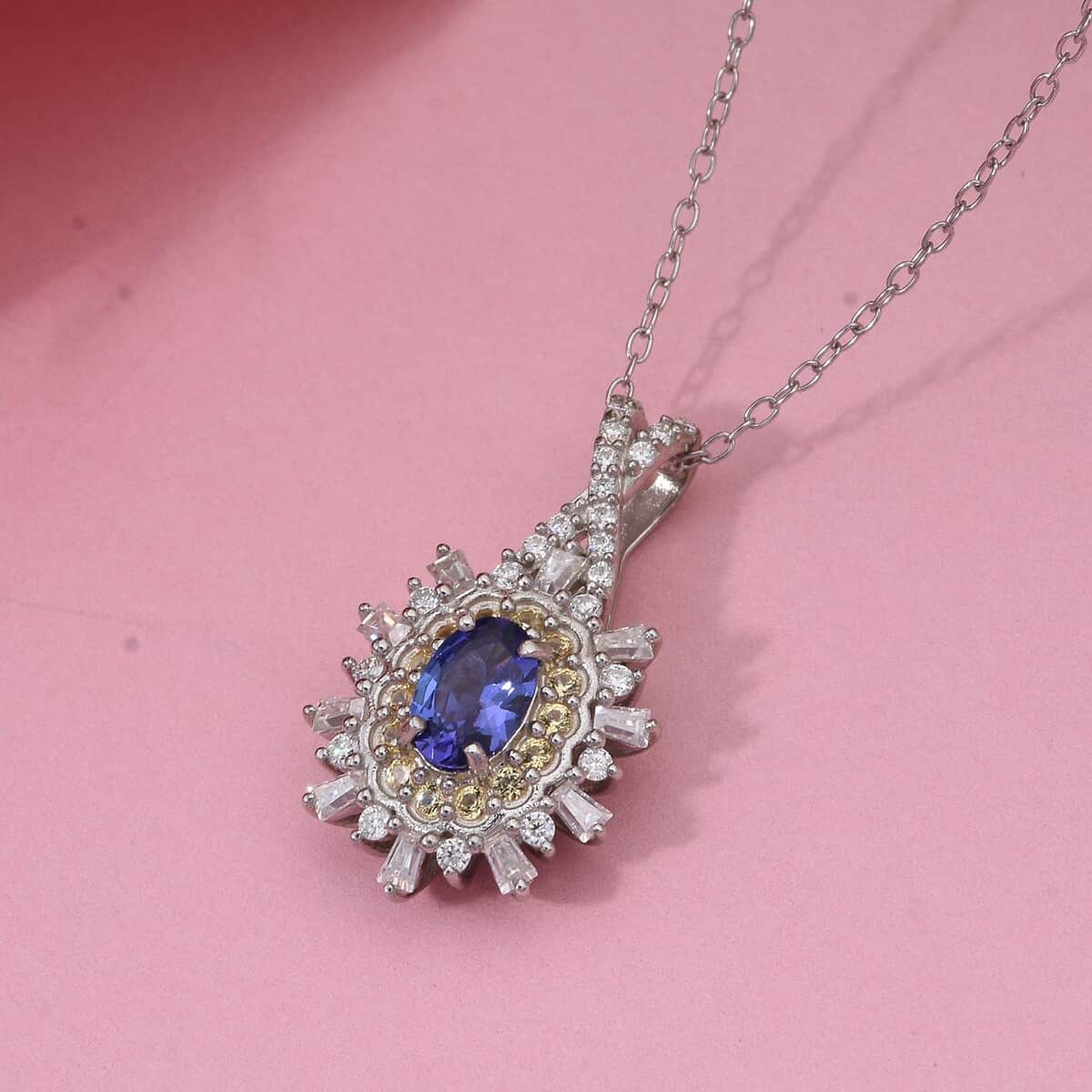 AAA Tanzanite and Multi Gemstone 1.00 ctw Snowflake Pendant Necklace in Rhodium Over Sterling Silver 20 Inches image number 1