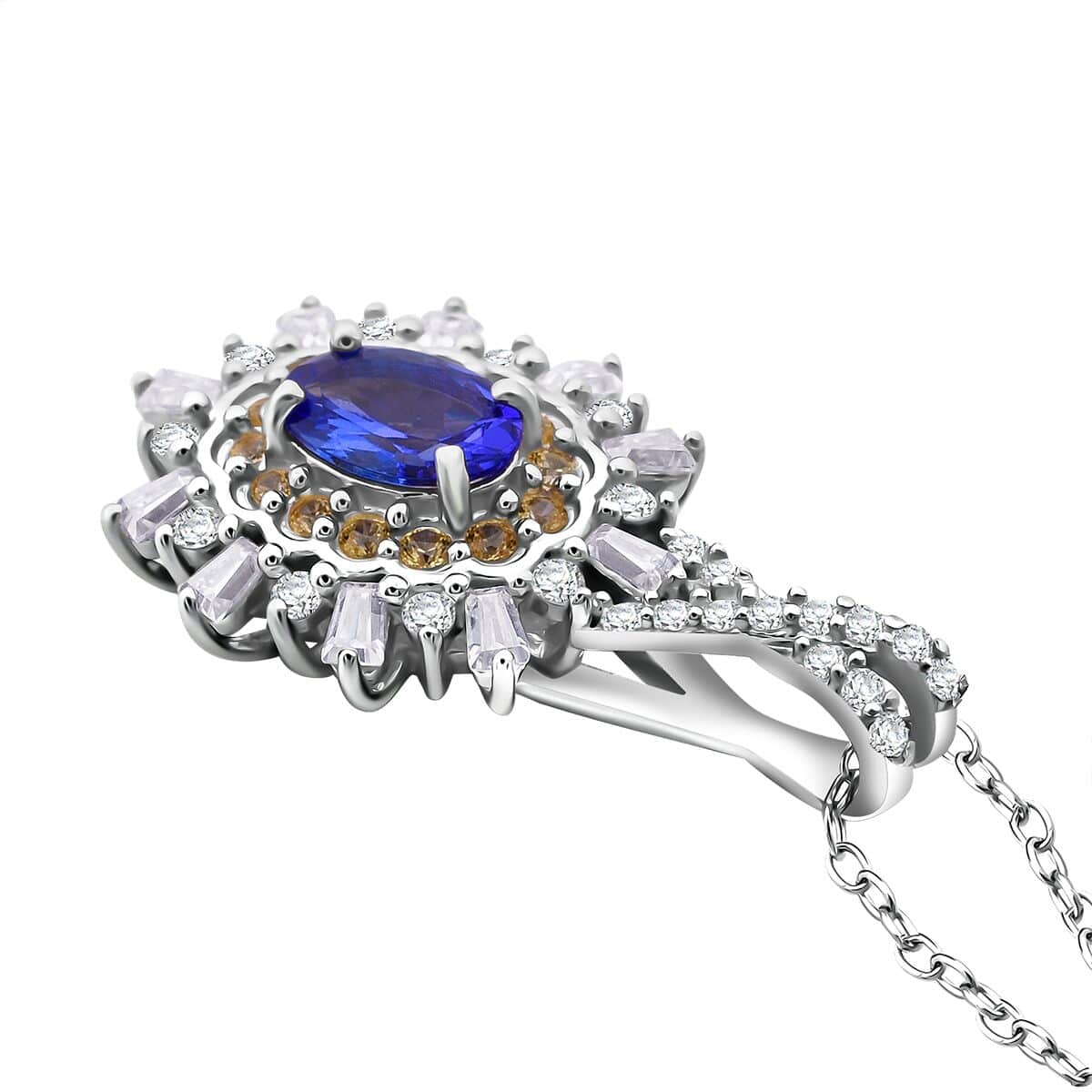 AAA Tanzanite and Multi Gemstone 1.00 ctw Snowflake Pendant Necklace in Rhodium Over Sterling Silver 20 Inches image number 3