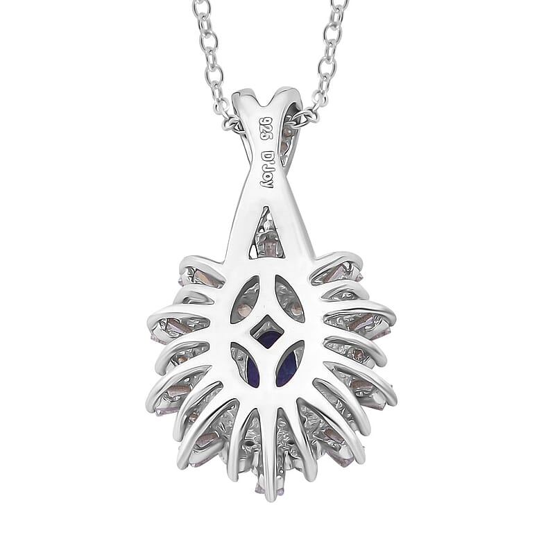 AAA Tanzanite and Multi Gemstone 1.00 ctw Snowflake Pendant Necklace in Rhodium Over Sterling Silver 20 Inches