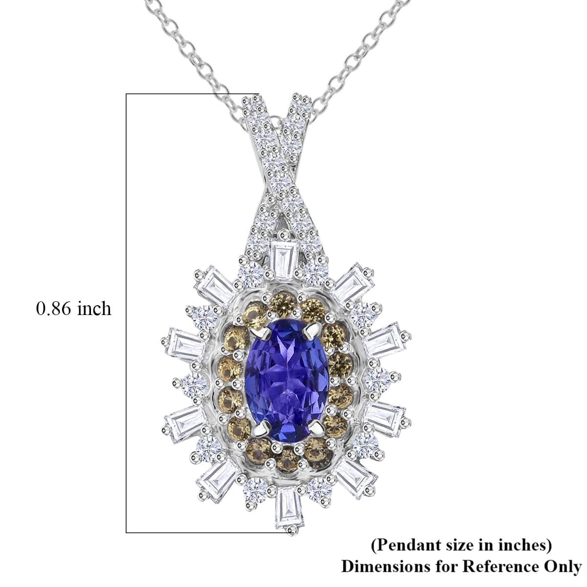 AAA Tanzanite and Multi Gemstone 1.00 ctw Snowflake Pendant Necklace in Rhodium Over Sterling Silver 20 Inches image number 5